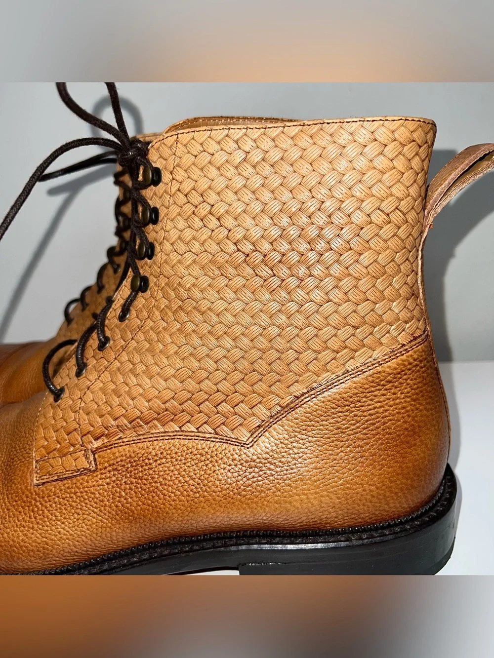 Taft Tan Woven Leather Chukka Lace-Up Boots